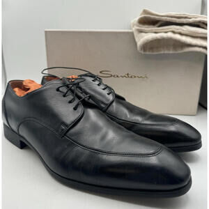 Santoni Derby Leather Dress Shoes Black Size 12 UK, 13 US